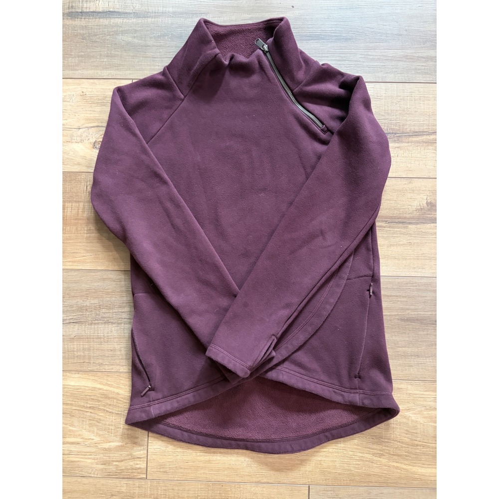 Athleta Womens XS Burgundy Fleece Asymmetrical Asym Zip Hem Pullover Sweatshirt